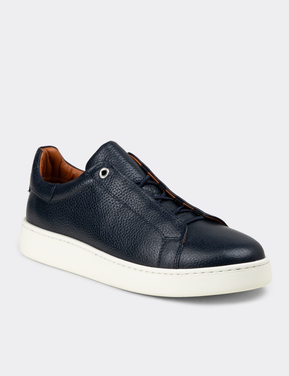 Men's Navy Leather Sneakers - 04444MLCVE01