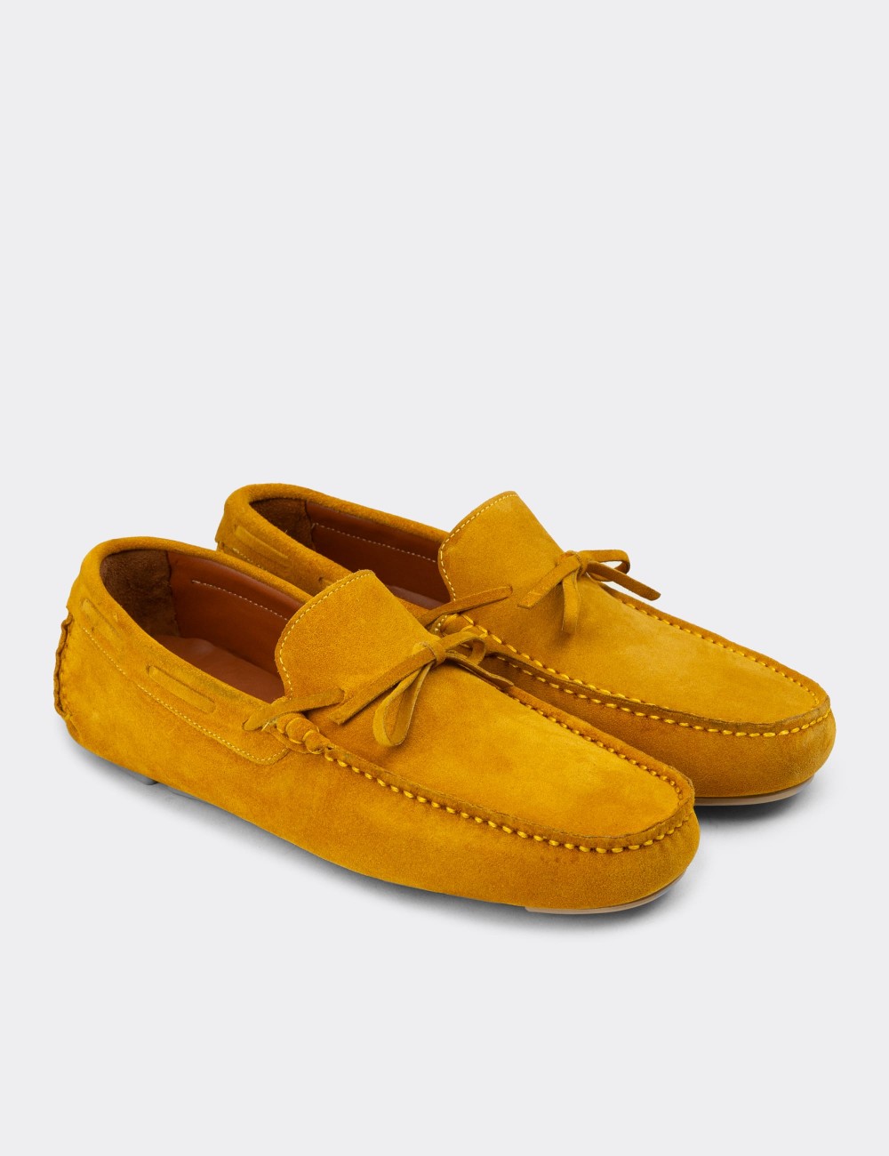 Men's Yellow Suede Leather Driving Shoes - E0919MSRIC01