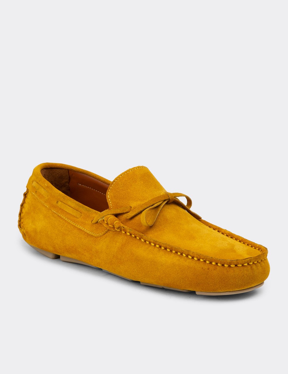 Men's Yellow Suede Leather Driving Shoes - E0919MSRIC01