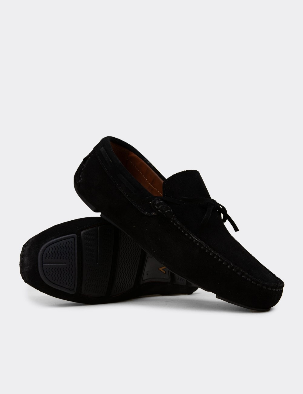 Men's Black Suede Leather Driving Shoes - E0919MSYHC01