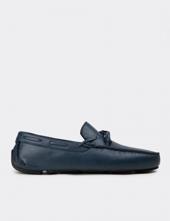 Men's Blue Leather Driving Shoes