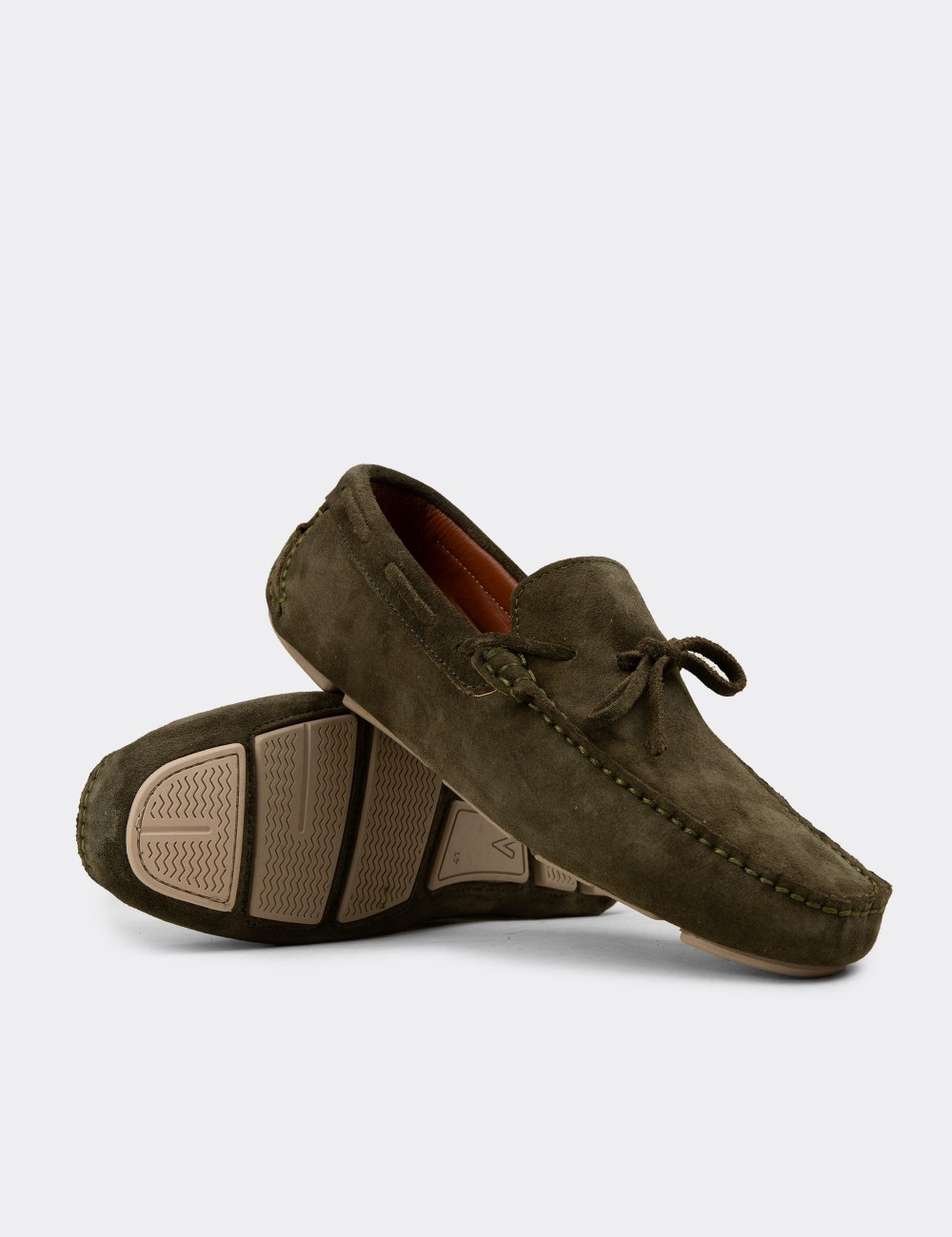 Men's Khaki Suede Leather Driving Shoes - E0919MHAKC02