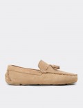 Men's Beige Suede Leather Tassel Drivers