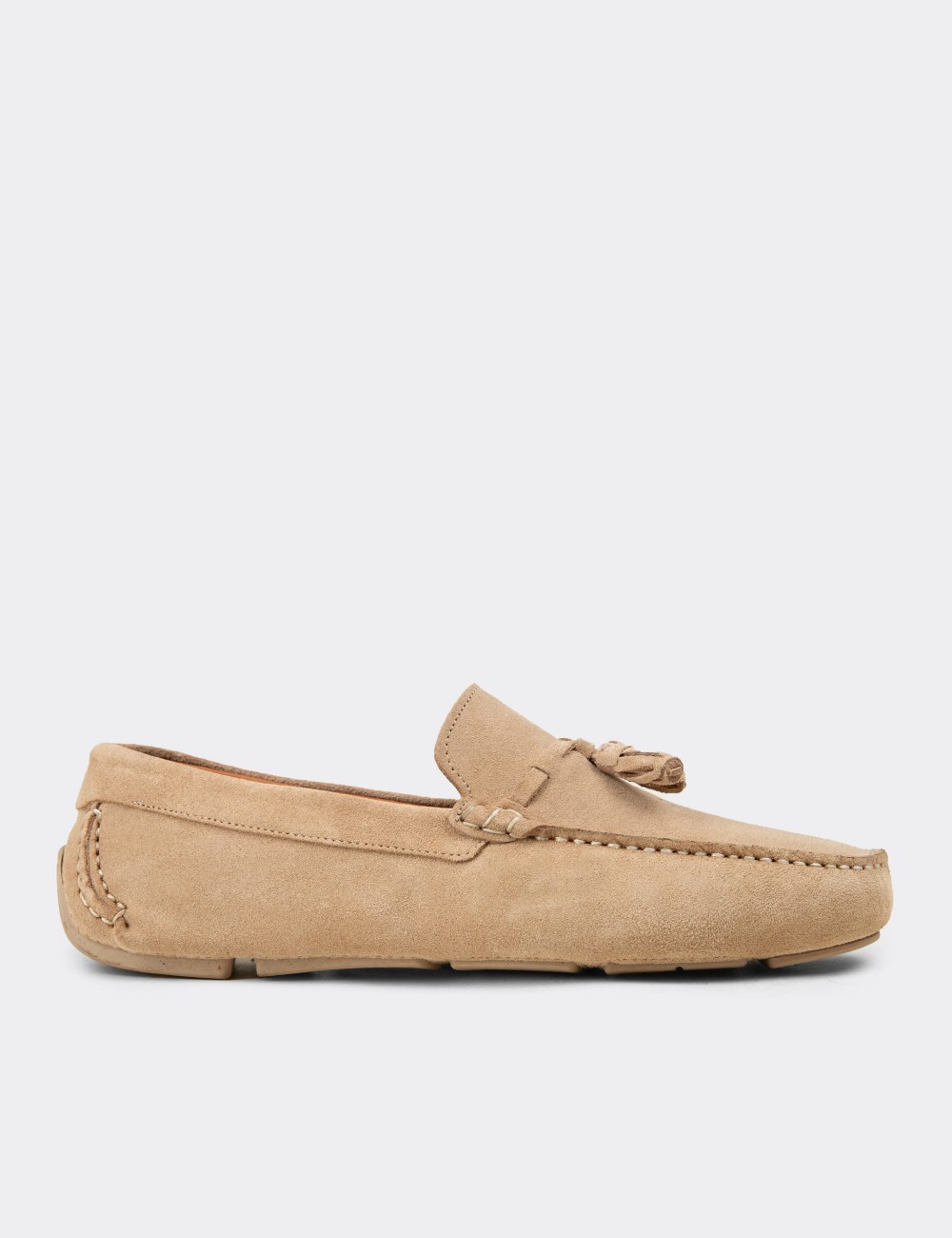 Men's Beige Suede Leather Tassel Drivers - E0950MBEJC01