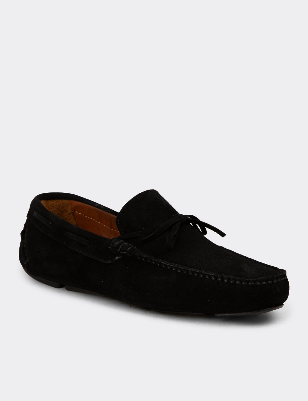 Men's Black Suede Leather Driving Shoes - E0919MSYHC01