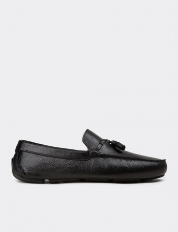 Men's Black Leather Tassel Driving Shoes
