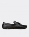 Men's Black Leather Tassel Driving Shoes