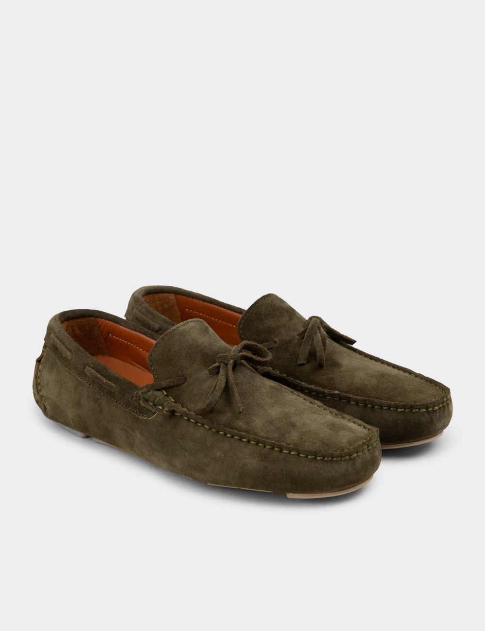 Men's Khaki Suede Leather Driving Shoes - E0919MHAKC02