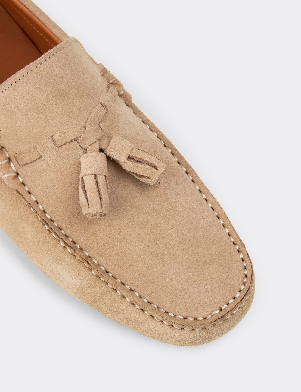 Men's Beige Suede Leather Tassel Drivers - E0950MBEJC01