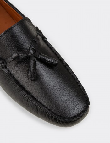 Men's Black Leather Tassel Driving Shoes