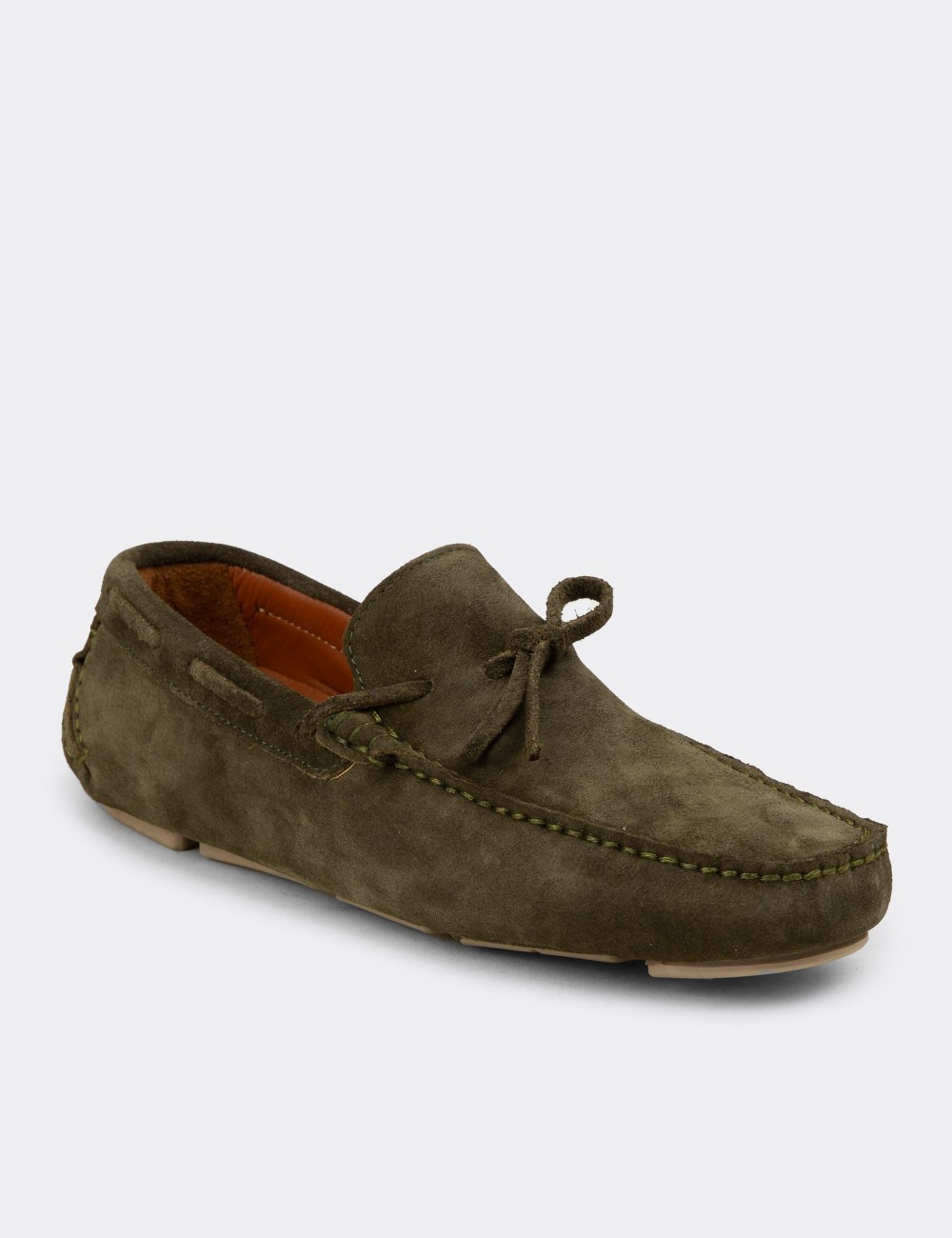 Men's Khaki Suede Leather Driving Shoes - E0919MHAKC02