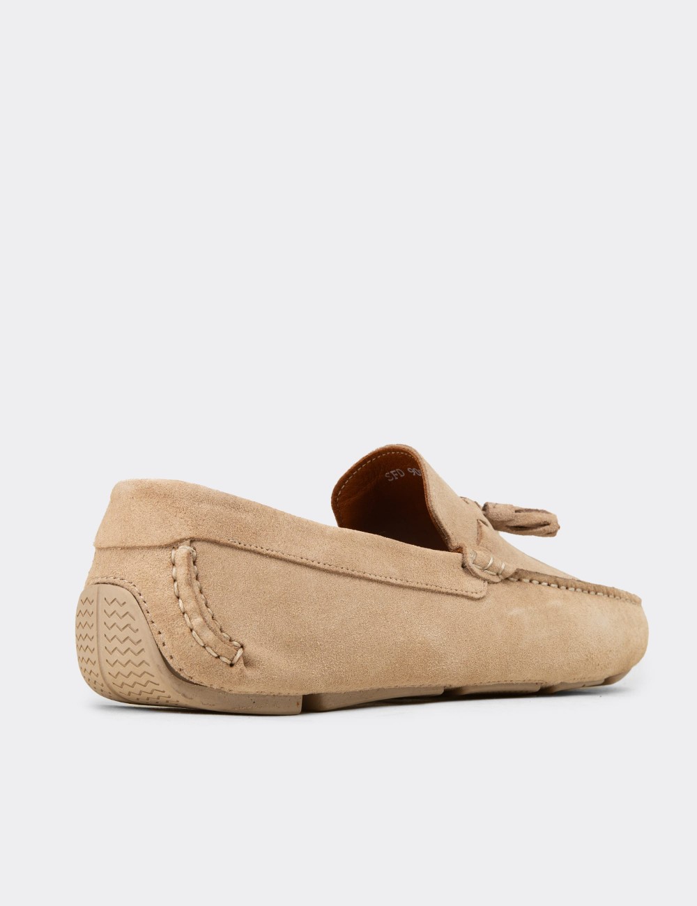 Men's Beige Suede Leather Tassel Drivers - E0950MBEJC01