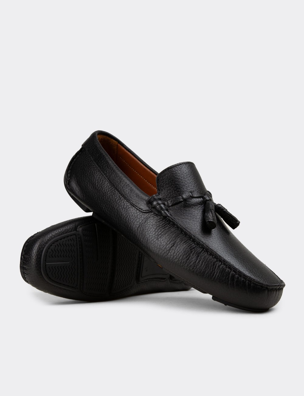 Men's Black Leather Tassel Driving Shoes - E0950MSYHC01