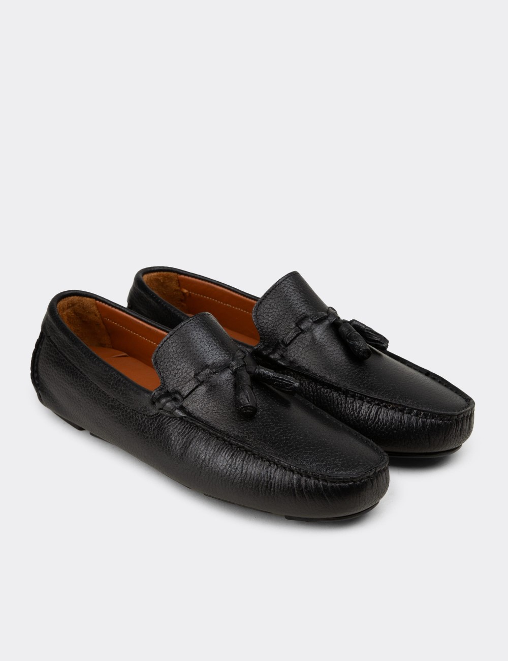 Men's Black Leather Tassel Driving Shoes - E0950MSYHC01