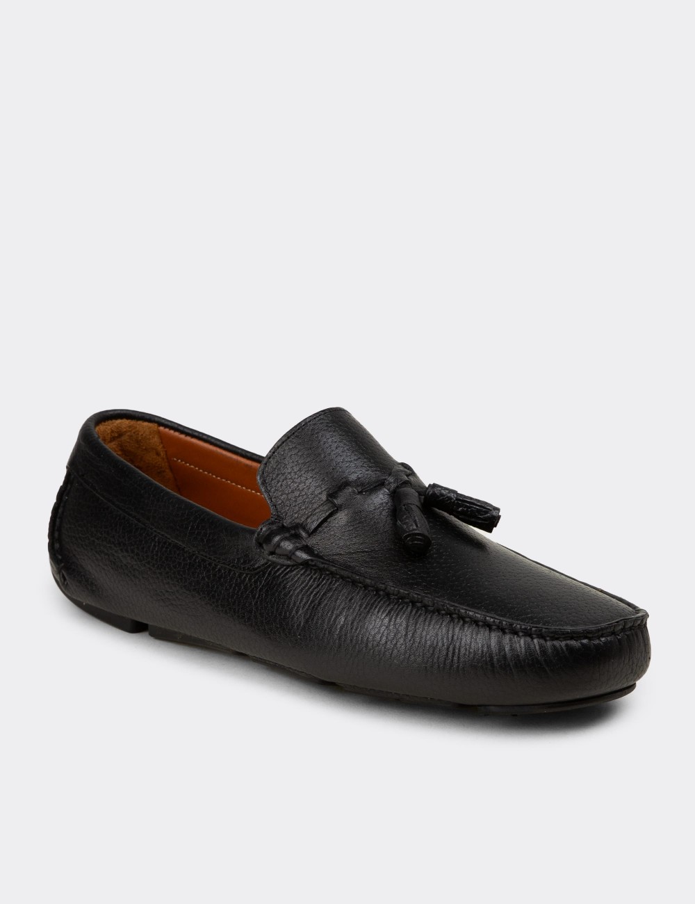 Men's Black Leather Tassel Driving Shoes - E0950MSYHC01