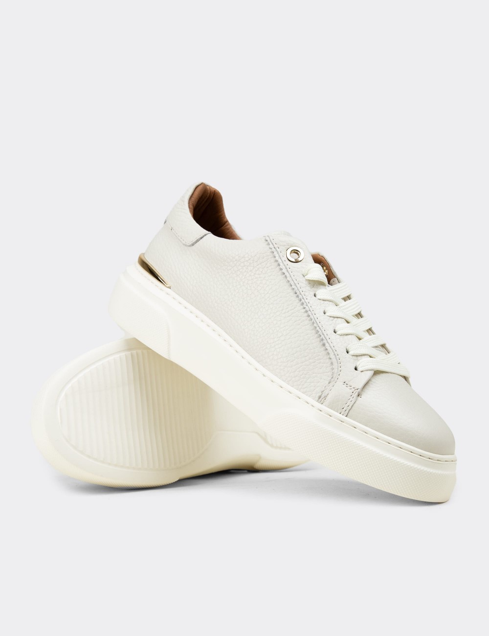 Women's Ecru Leather Sneakers - 00502ZEKRE01