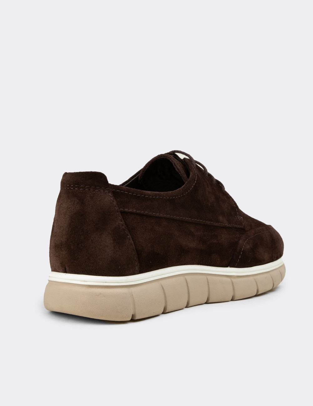 Men's Brown Suede Leather Lace-up Footwear - 02046MKHVE02