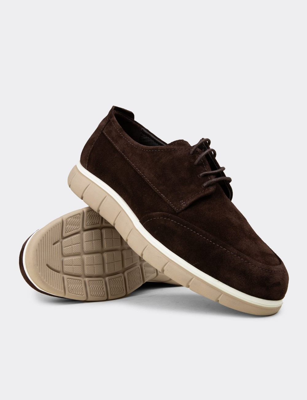 Men's Brown Suede Leather Lace-up Footwear - 02046MKHVE02