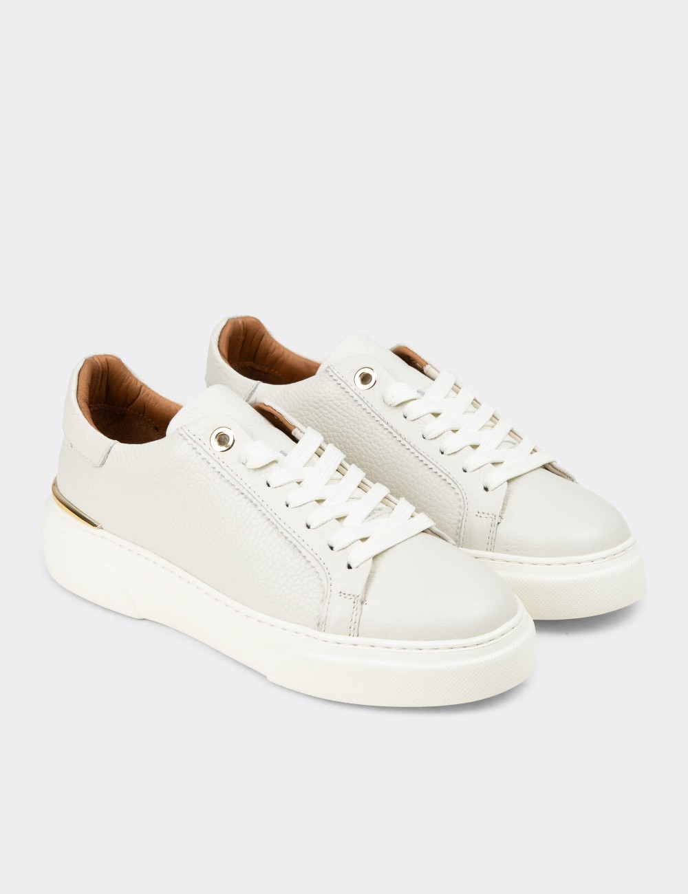 Women's Ecru Leather Sneakers - 00502ZEKRE01
