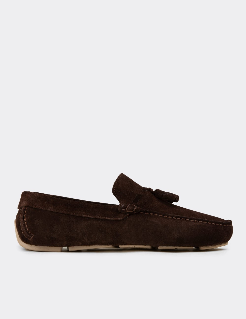 Men's Brown Suede Leather Tassel Loafers - E0950MKHVC01