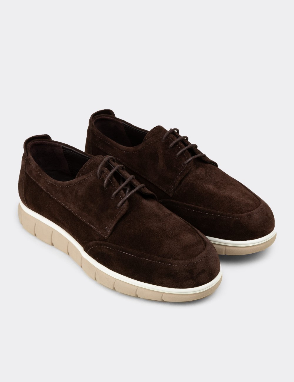 Men's Brown Suede Leather Lace-up Footwear - 02046MKHVE02