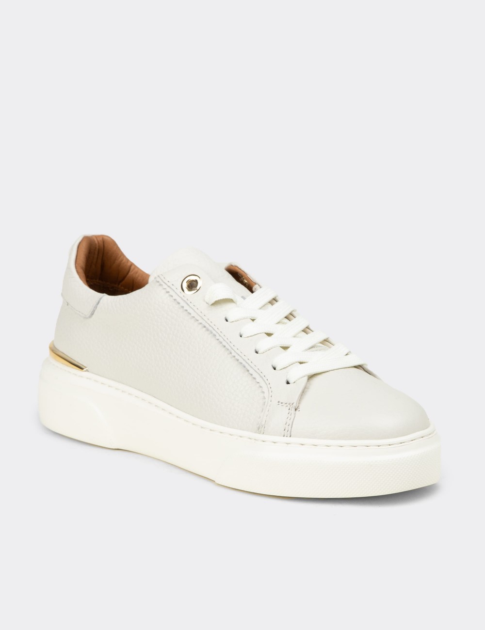 Women's Ecru Leather Sneakers - 00502ZEKRE01
