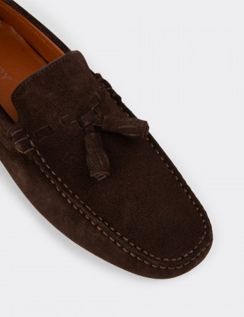 Men's Brown Suede Leather Tassel Loafers