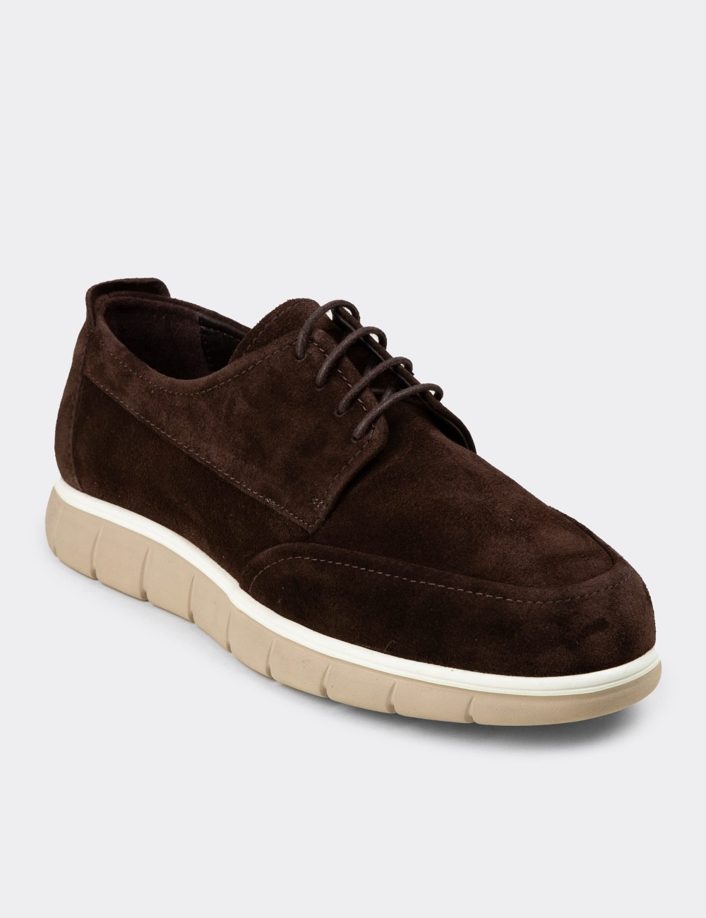 Men's Brown Suede Leather Lace-up Footwear - 02046MKHVE02