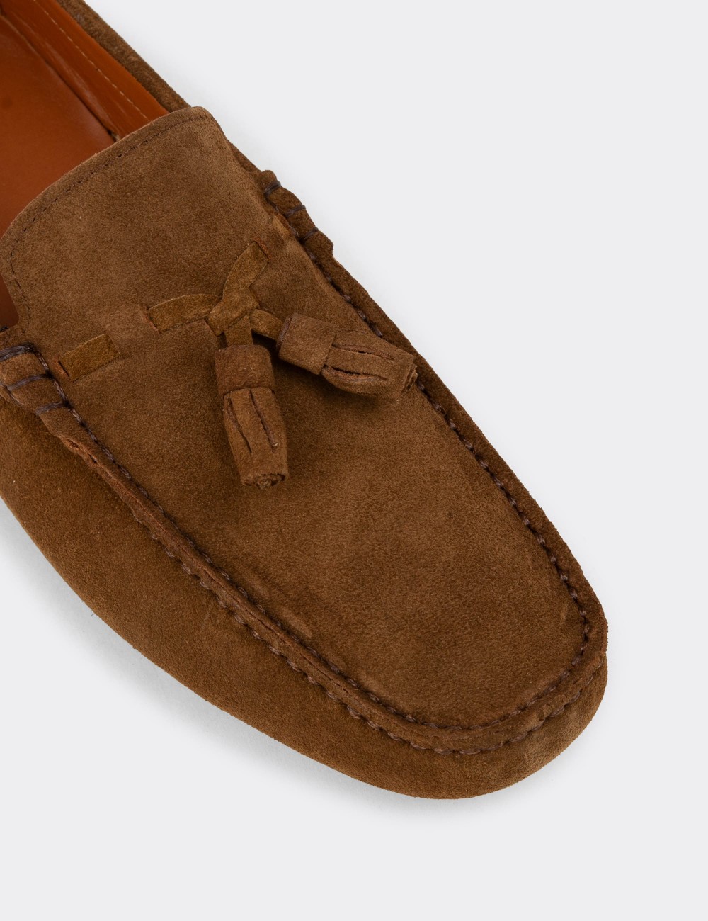 Men's Tan Suede Leather Fringed Moccasins - E0950MTBAC01