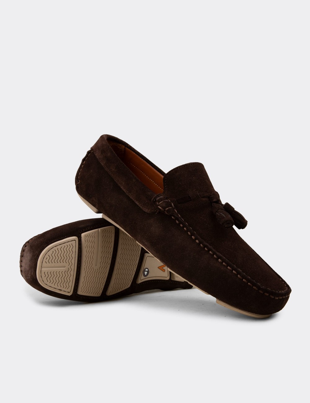 Men's Brown Suede Leather Tassel Loafers - E0950MKHVC01