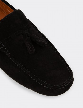 Men's Black Suede Leather Tassel Moccasins
