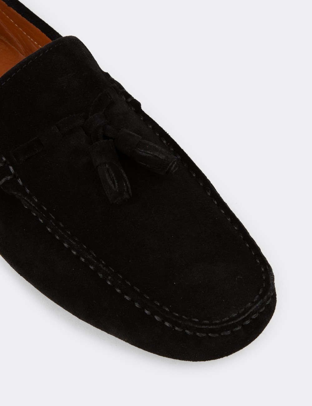 Men's Black Suede Leather Tassel Moccasins - E0950MSYHC02