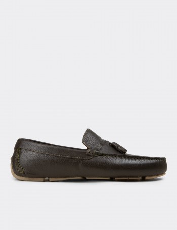 Men's Khaki Leather Tassel Loafers