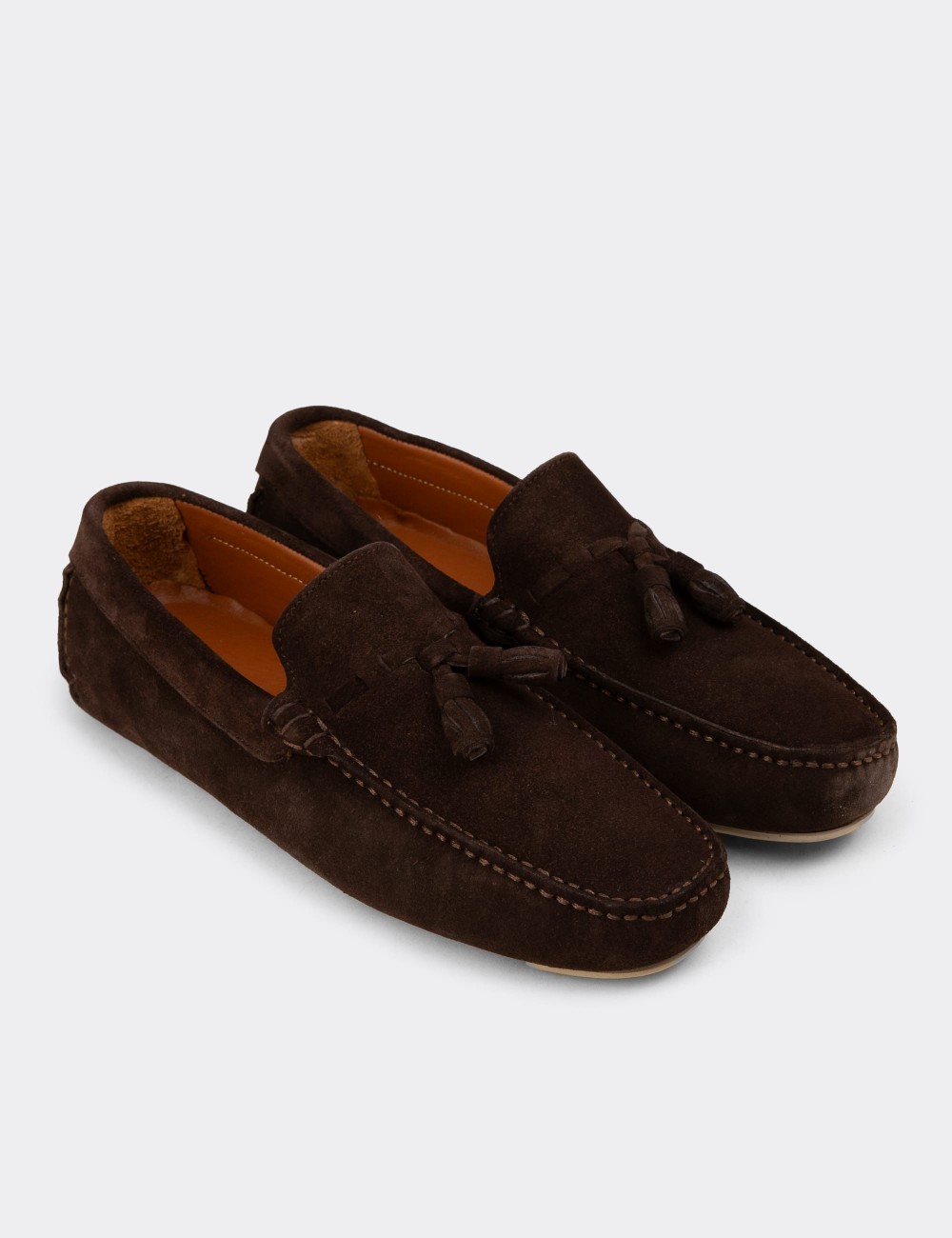 Men's Brown Suede Leather Tassel Loafers - E0950MKHVC01