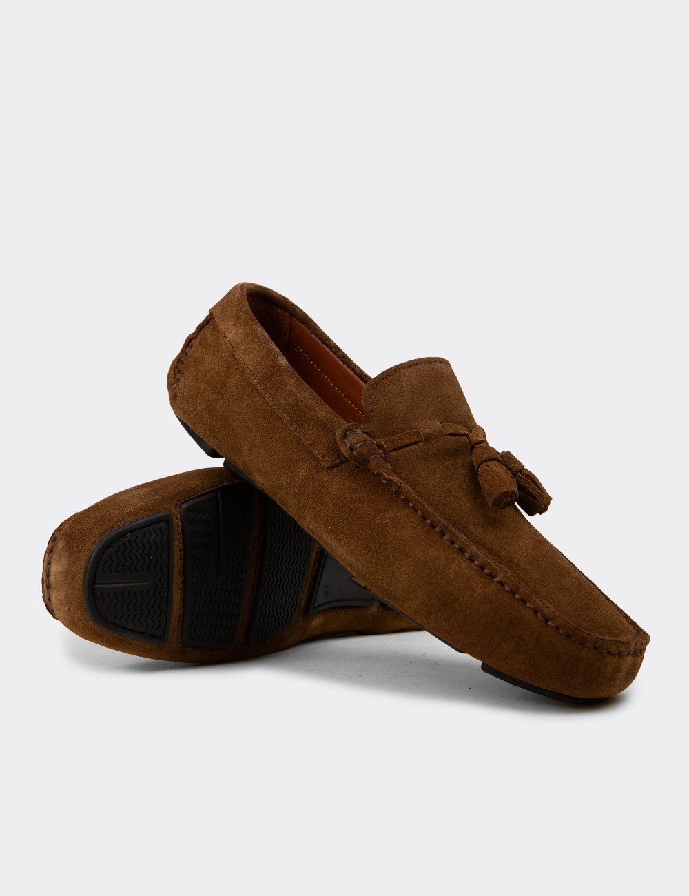 Men's Tan Suede Leather Fringed Moccasins - E0950MTBAC01