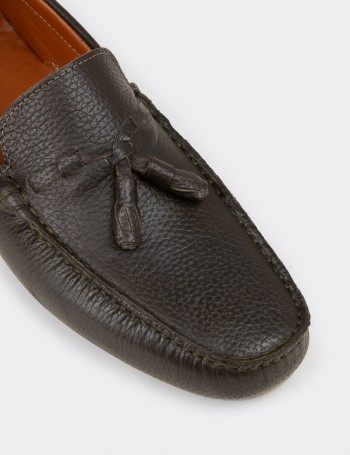 Men's Khaki Leather Tassel Loafers