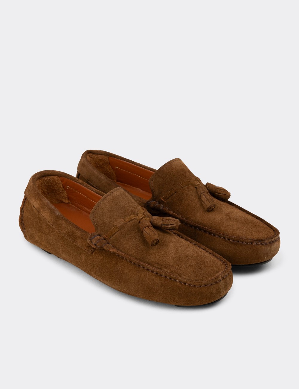 Men's Tan Suede Leather Fringed Moccasins - E0950MTBAC01