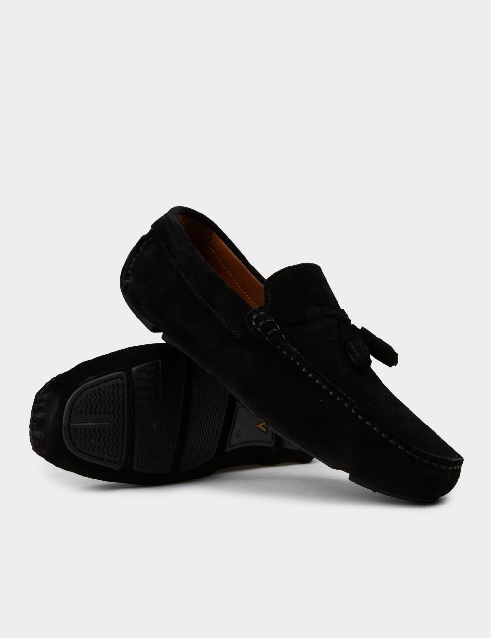Men's Black Suede Leather Tassel Moccasins - E0950MSYHC02