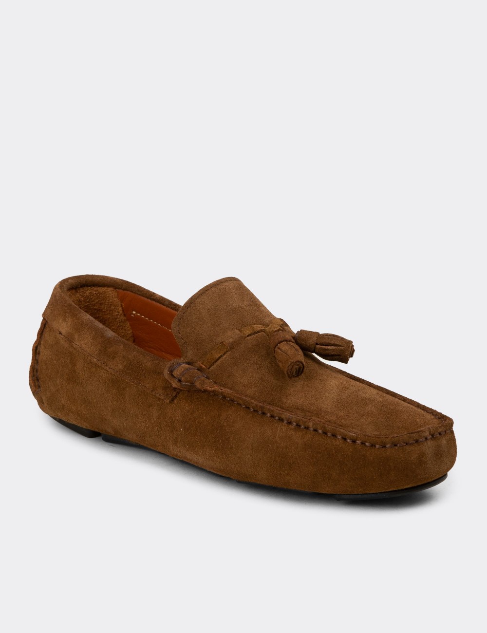 Men's Tan Suede Leather Fringed Moccasins - E0950MTBAC01