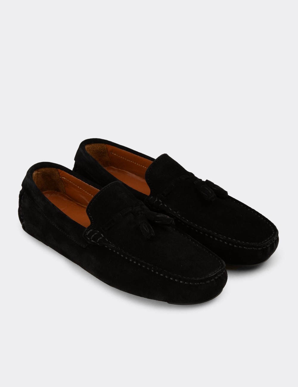 Men's Black Suede Leather Tassel Moccasins - E0950MSYHC02