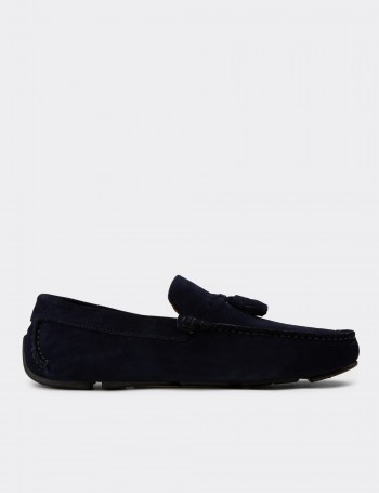Men's Navy Leather Tassel Moccasins