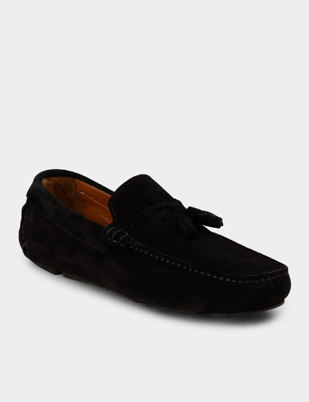 Men's Black Suede Leather Tassel Moccasins - E0950MSYHC02