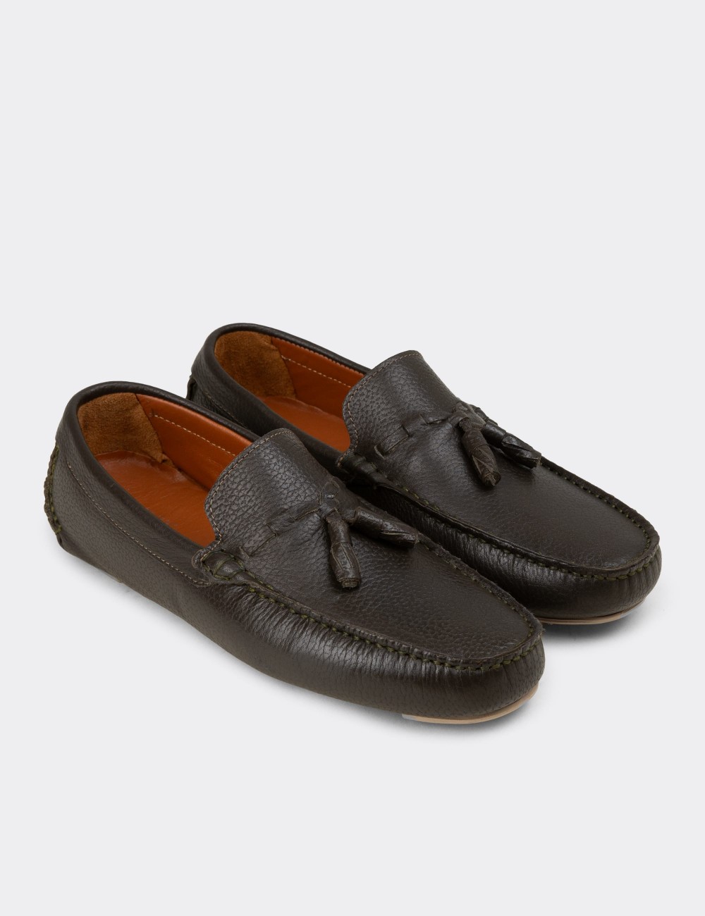 Men's Khaki Leather Tassel Loafers - E0950MHAKC01
