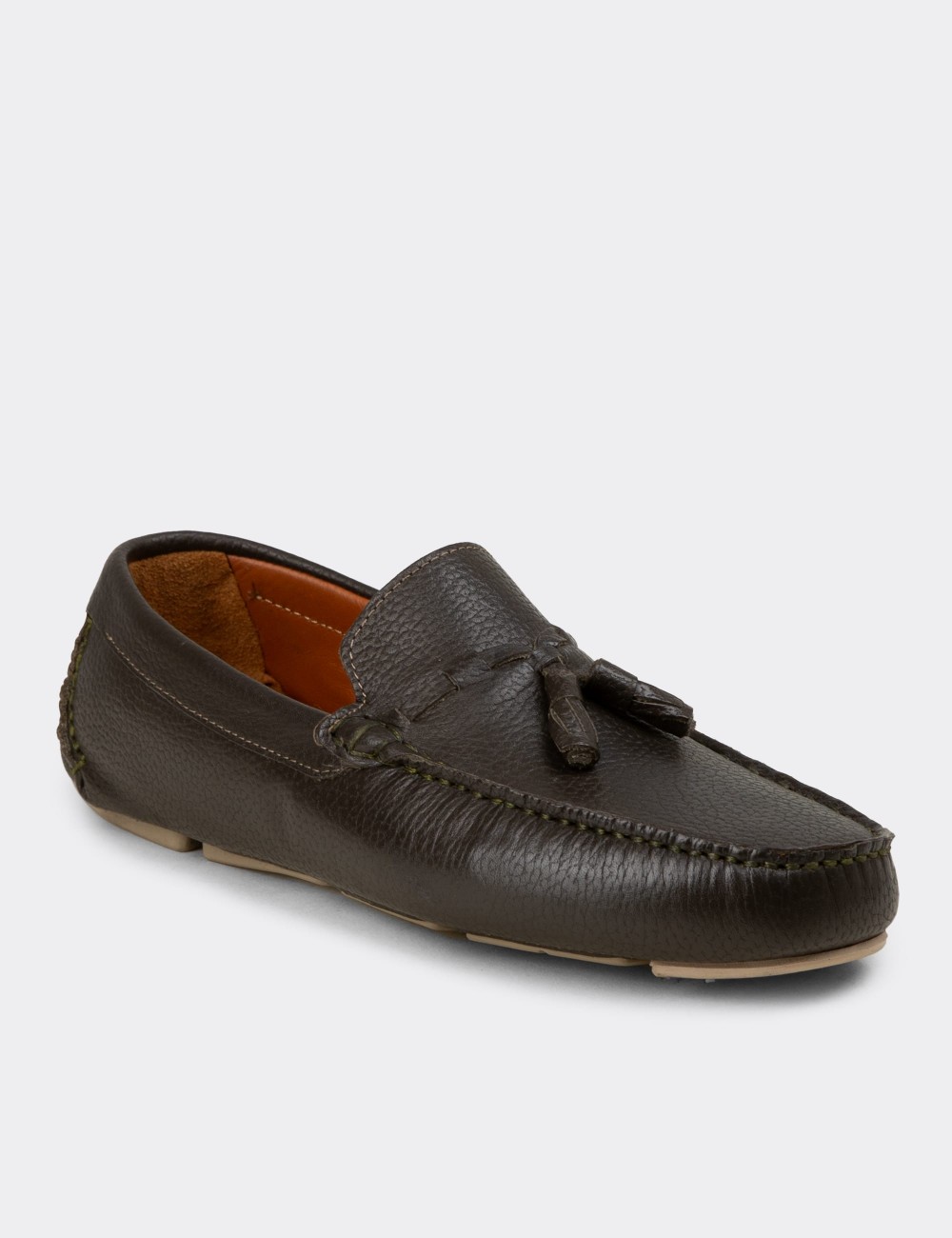 Men's Khaki Leather Tassel Loafers - E0950MHAKC01