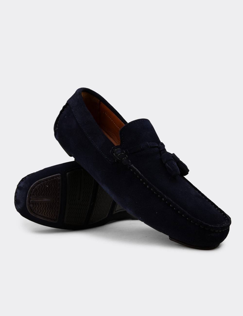 Men's Navy Leather Tassel Moccasins - E0950MLCVC01