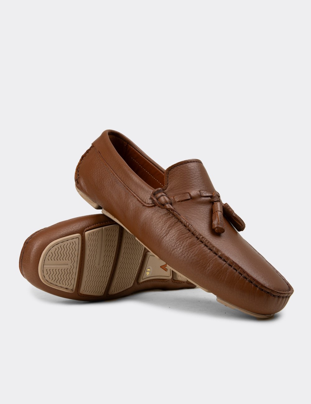 Men's Tan Leather Tassel Moccasins - E0950MTBAC02
