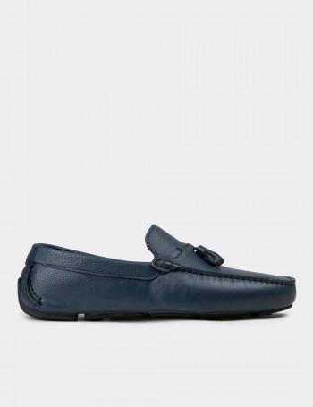 Men's Blue Leather Tassel Moccasins