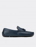 Men's Blue Leather Tassel Moccasins