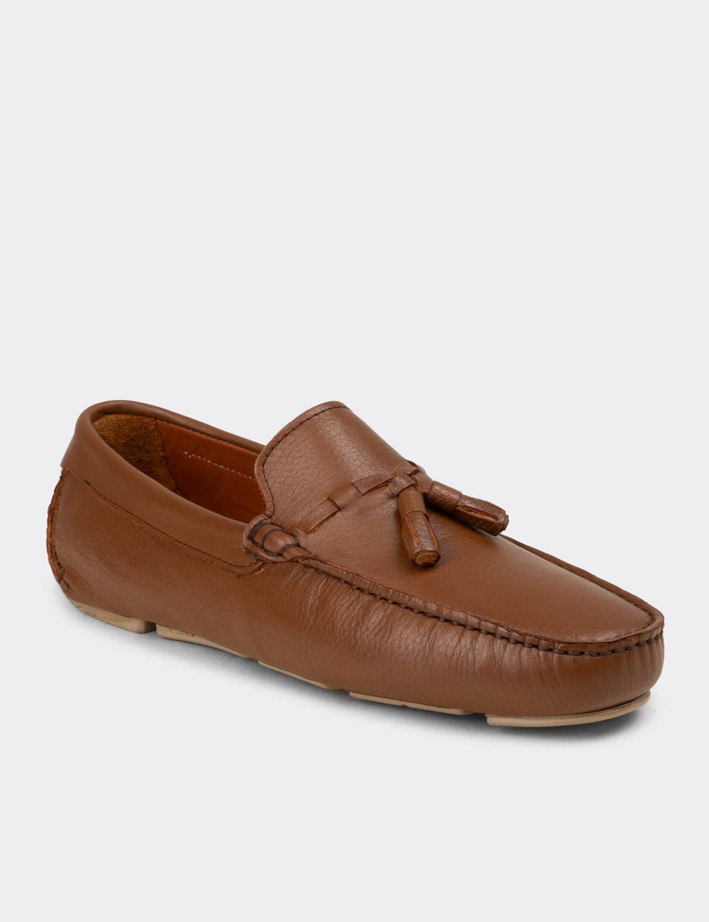 Men's Tan Leather Tassel Moccasins - E0950MTBAC02