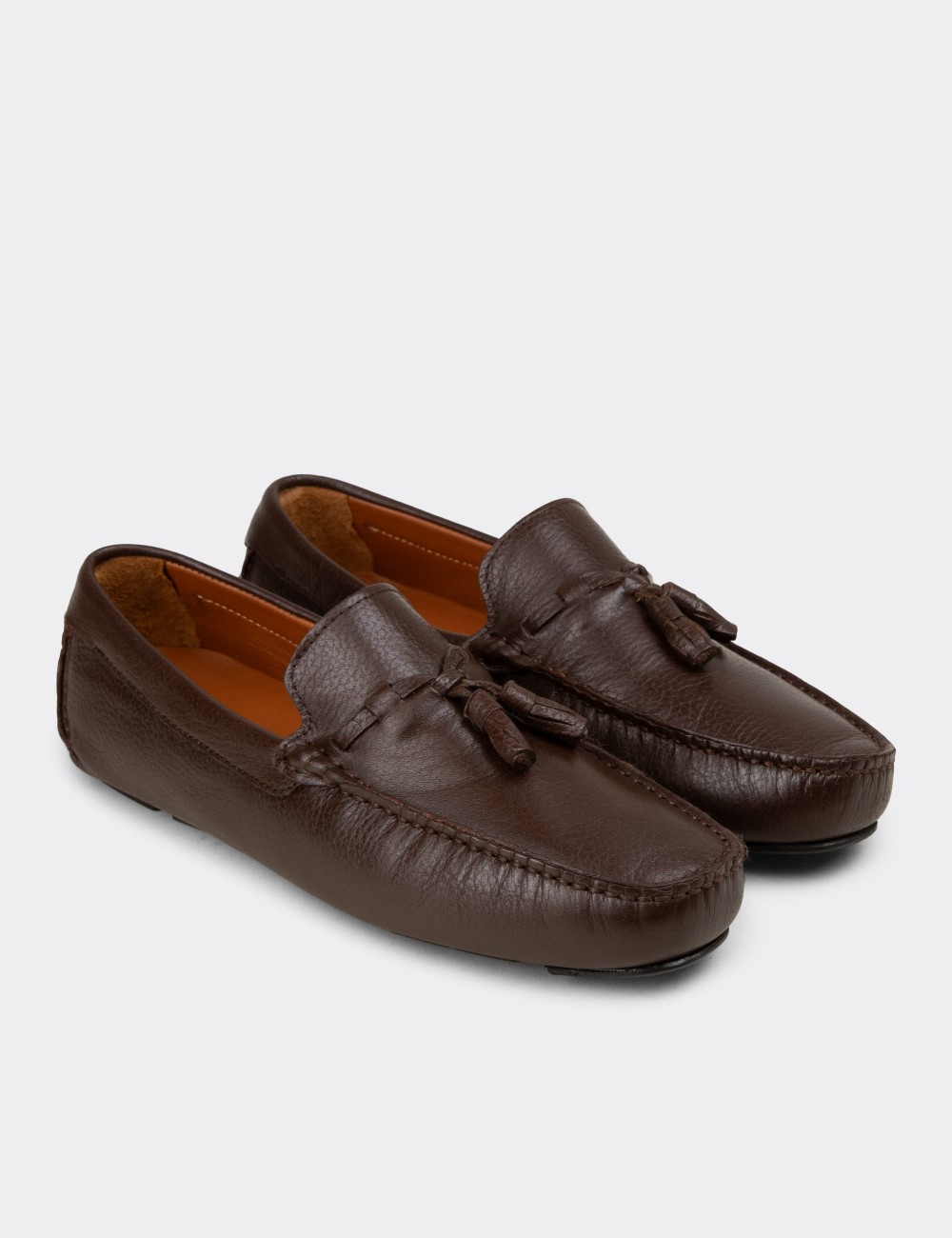 Men's Brown Leather Tassel Moccasins - E0950MKHVC02